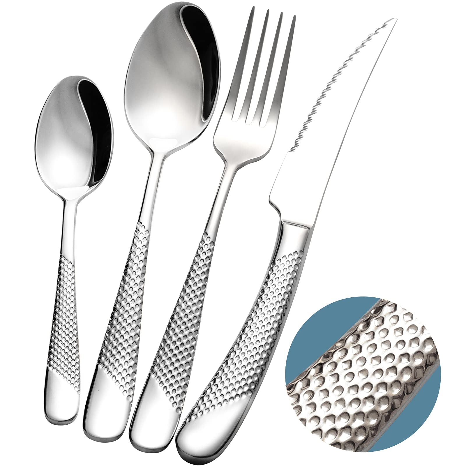 Xideman 16-piece flatware set with hammered finish for elegant table settings