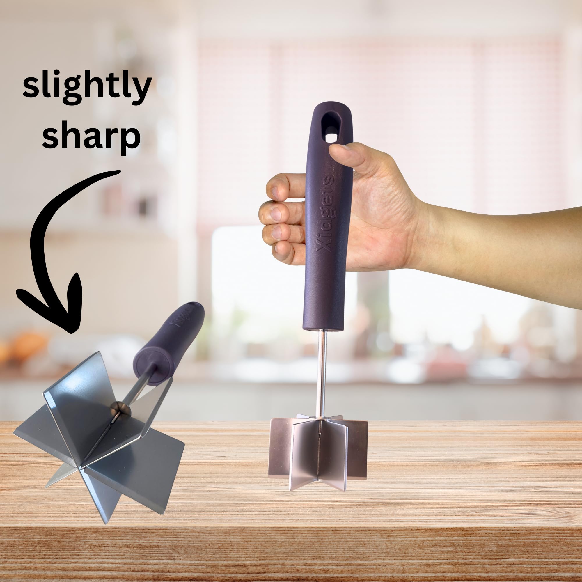 Xidgets dishwasher-safe masher ready for quick cleanup after cooking.