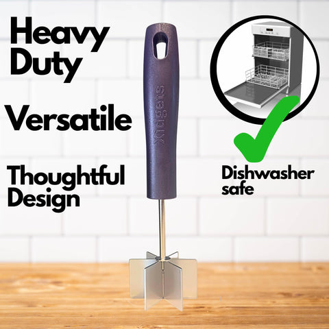 Xidgets ergonomic solid handle masher offers comfortable control.