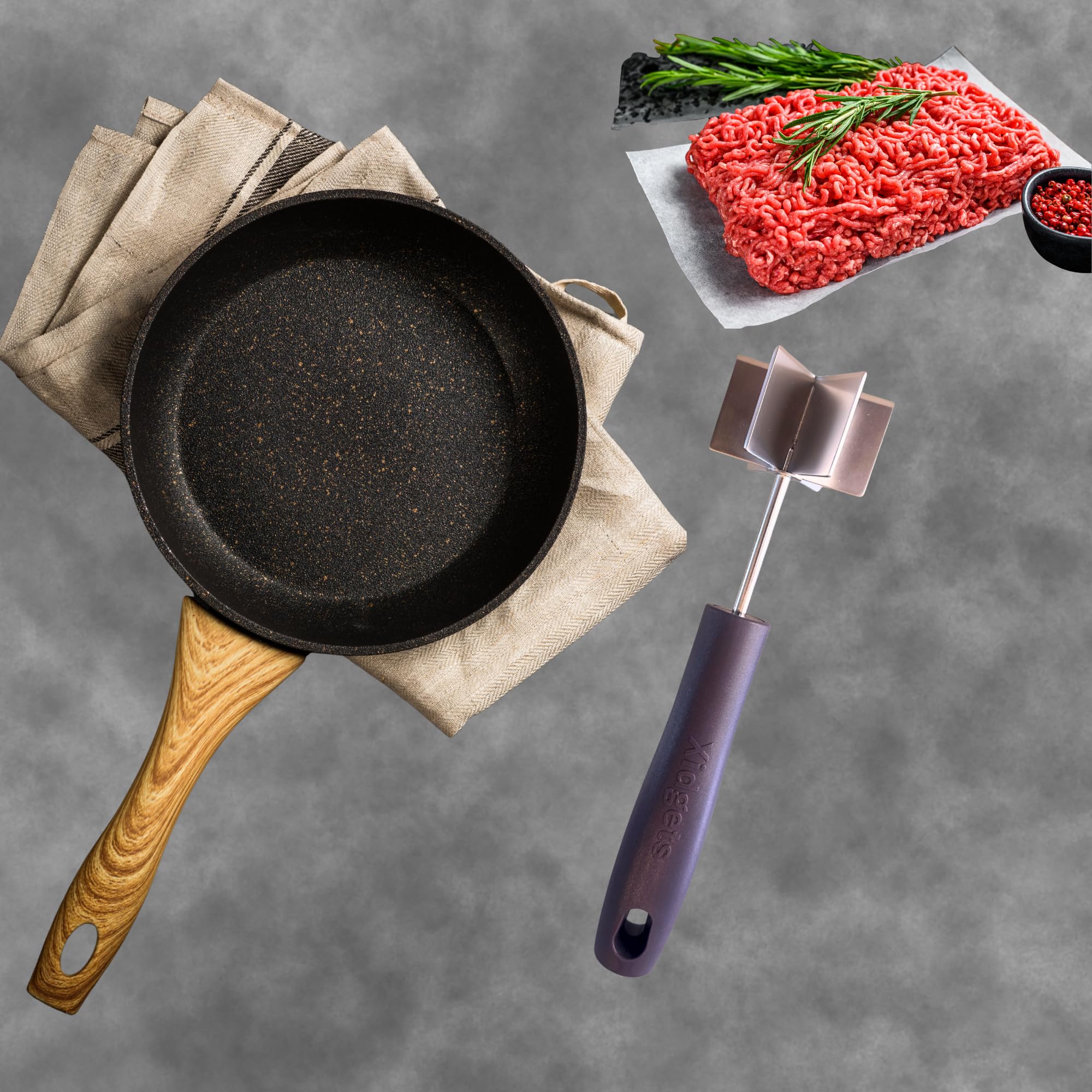 Xidgets heavy-duty handle masher with secure non-slip grip for easy batch work.
