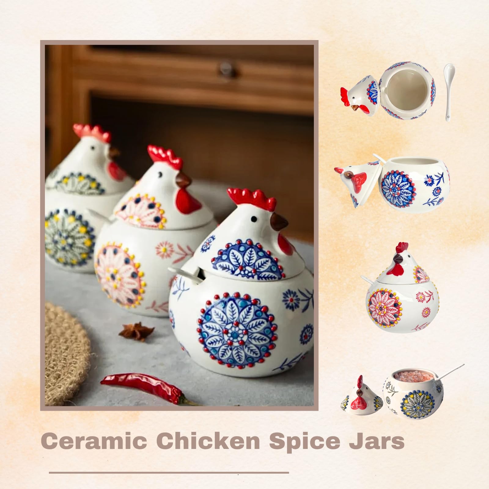 XIEFFICH green rooster salt cellar with lid adds playful kitchen organization