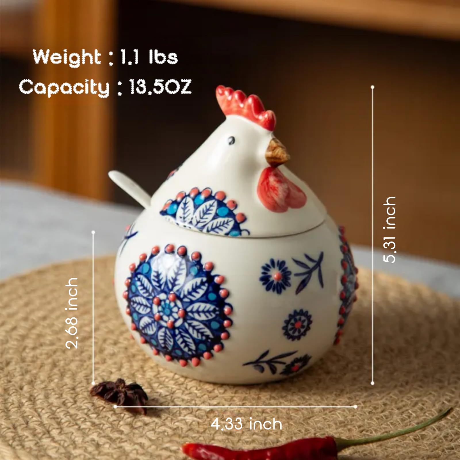 XIEFFICH red rooster salt cellar with lid keeps salt and sugar tidy