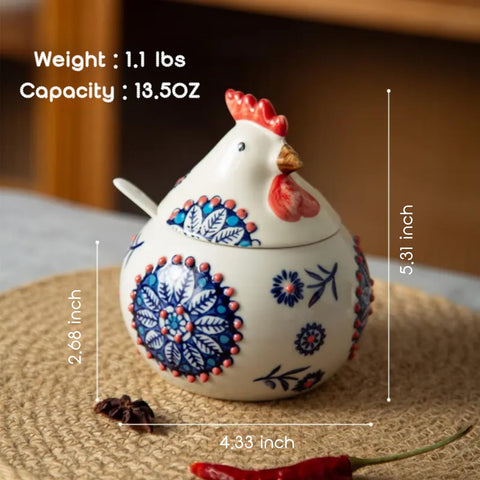 XIEFFICH red rooster salt cellar with lid keeps salt and sugar tidy