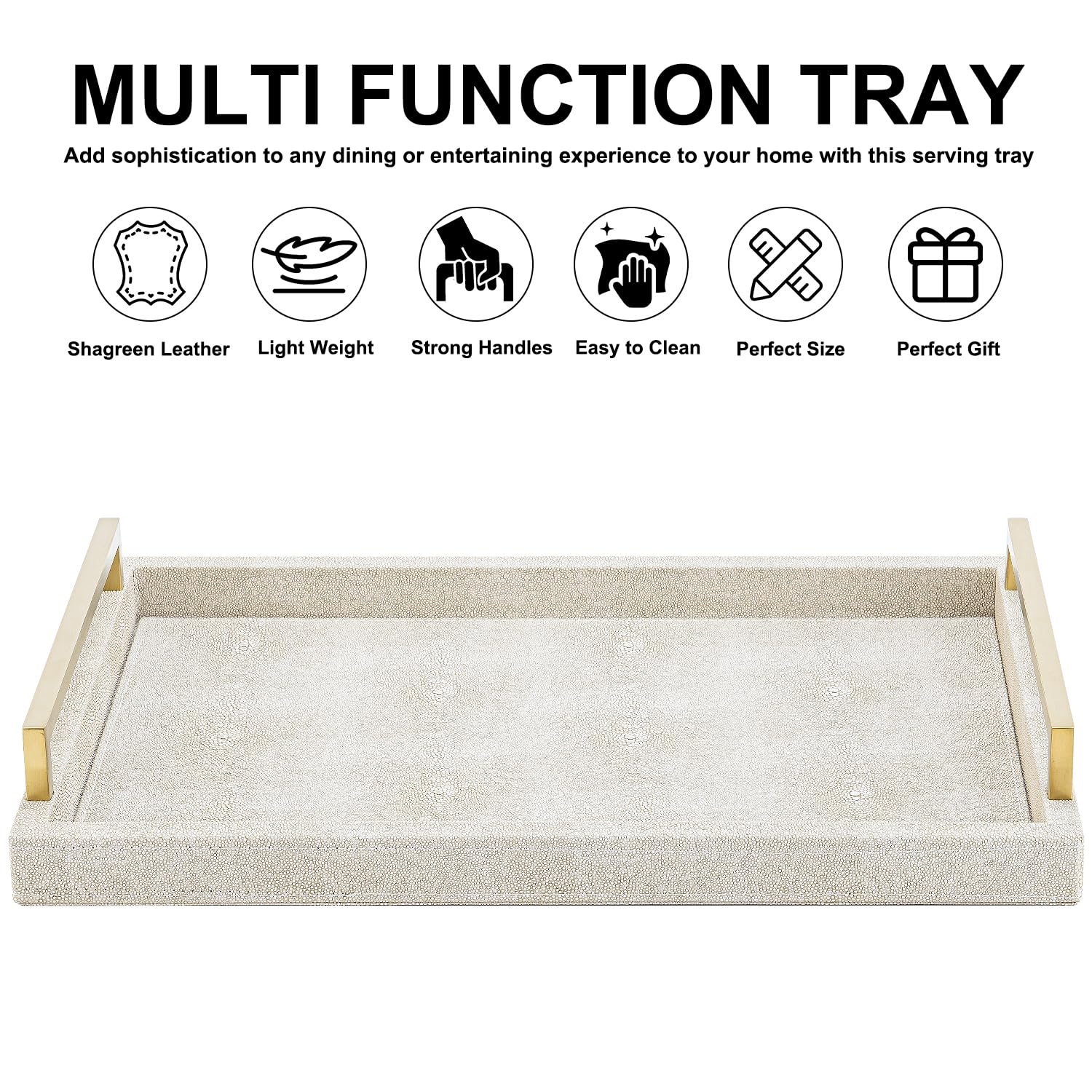XIGEXIGE ivory shagreen tray brushed gold accents enhance elegance