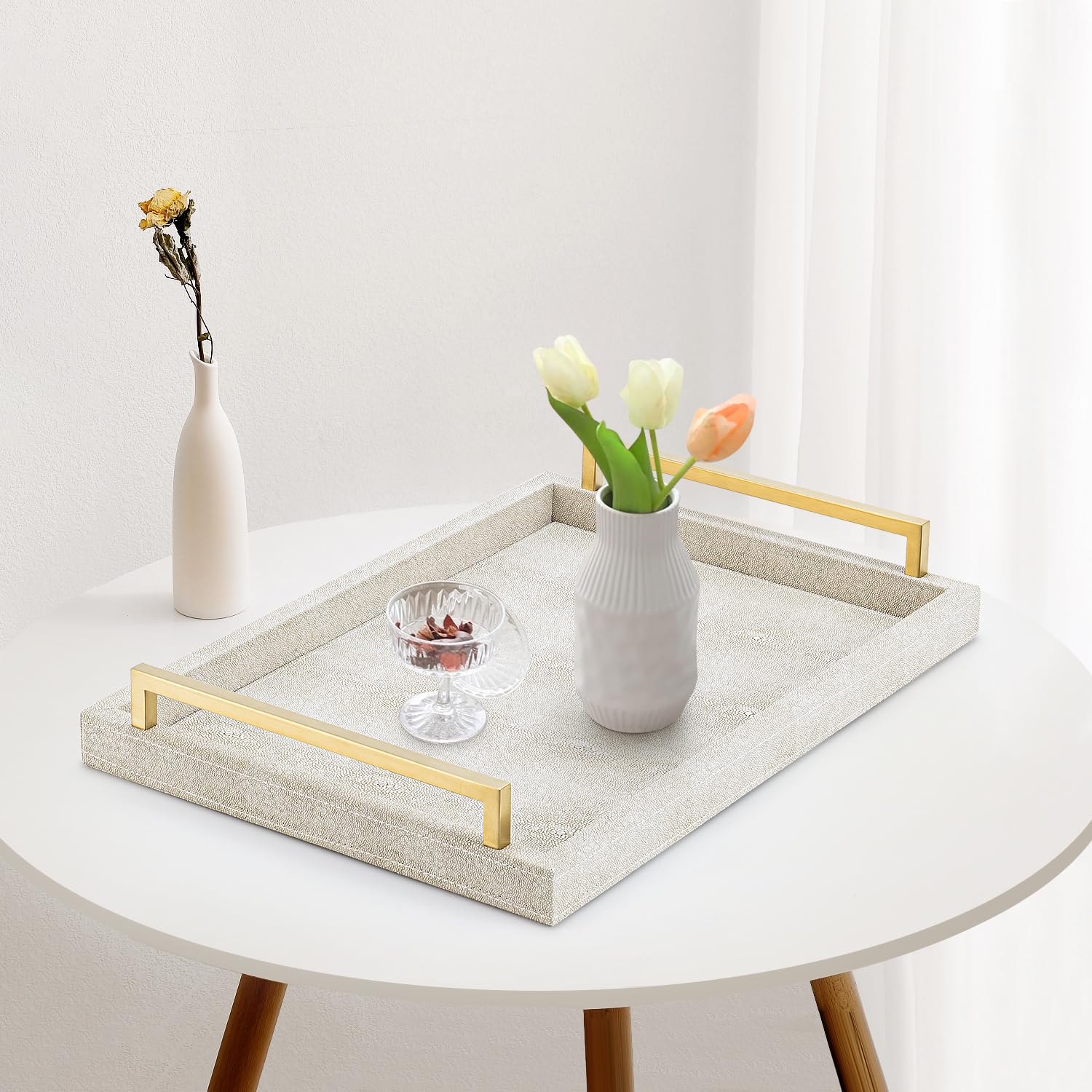 XIGEXIGE ivory shagreen tray texture close-up shows leather and finish