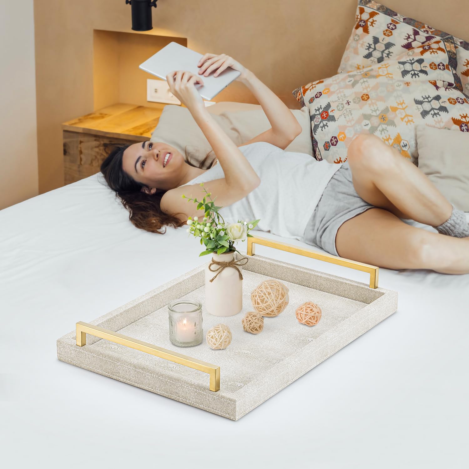 XIGEXIGE ivory shagreen tray easy cleaning with damp cloth