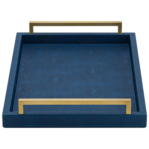 XIGEXIGE navy blue decorative serving tray with brushed gold handles for elegant entertaining