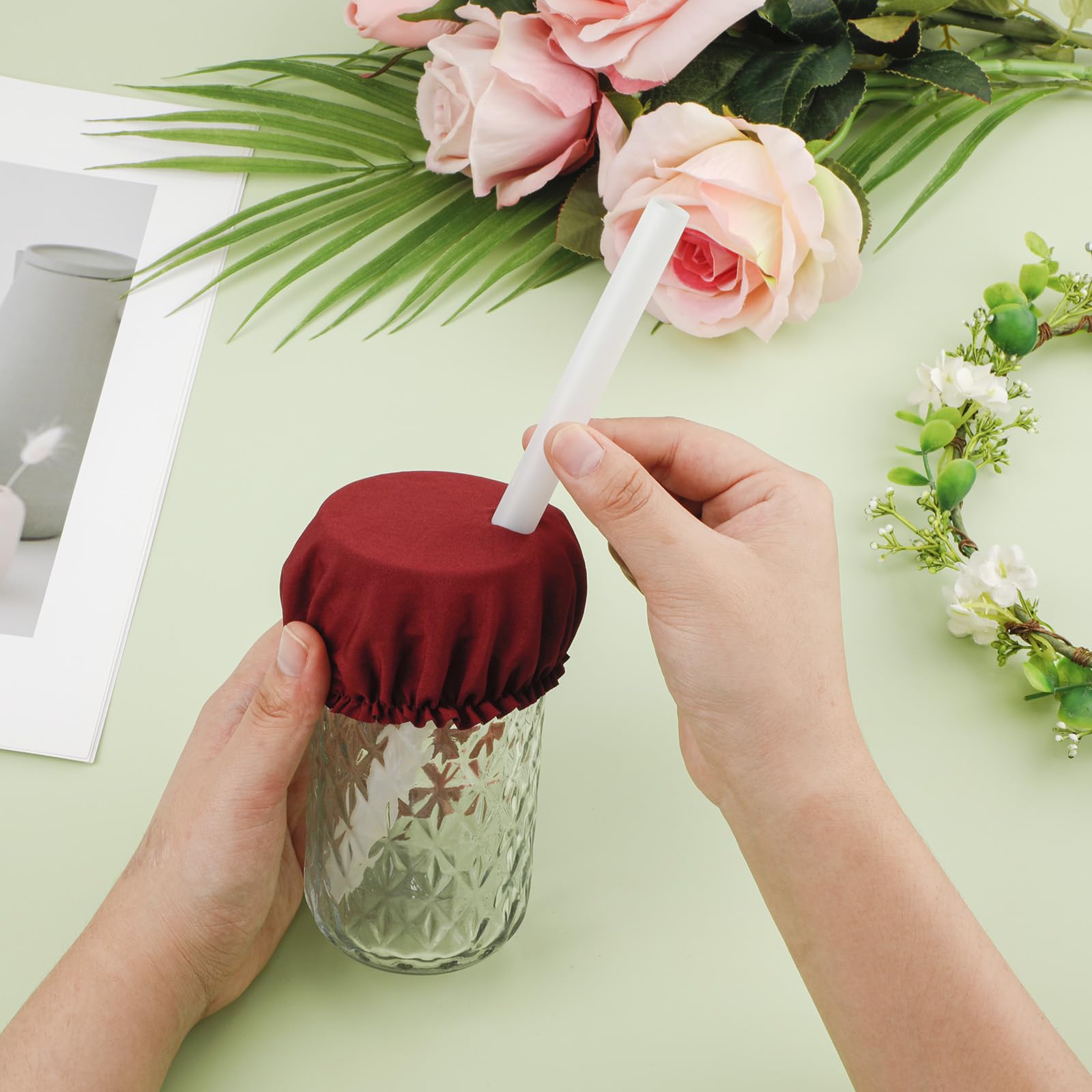 XIHIRCD elastic-edge seal on scrunchie around cup rim