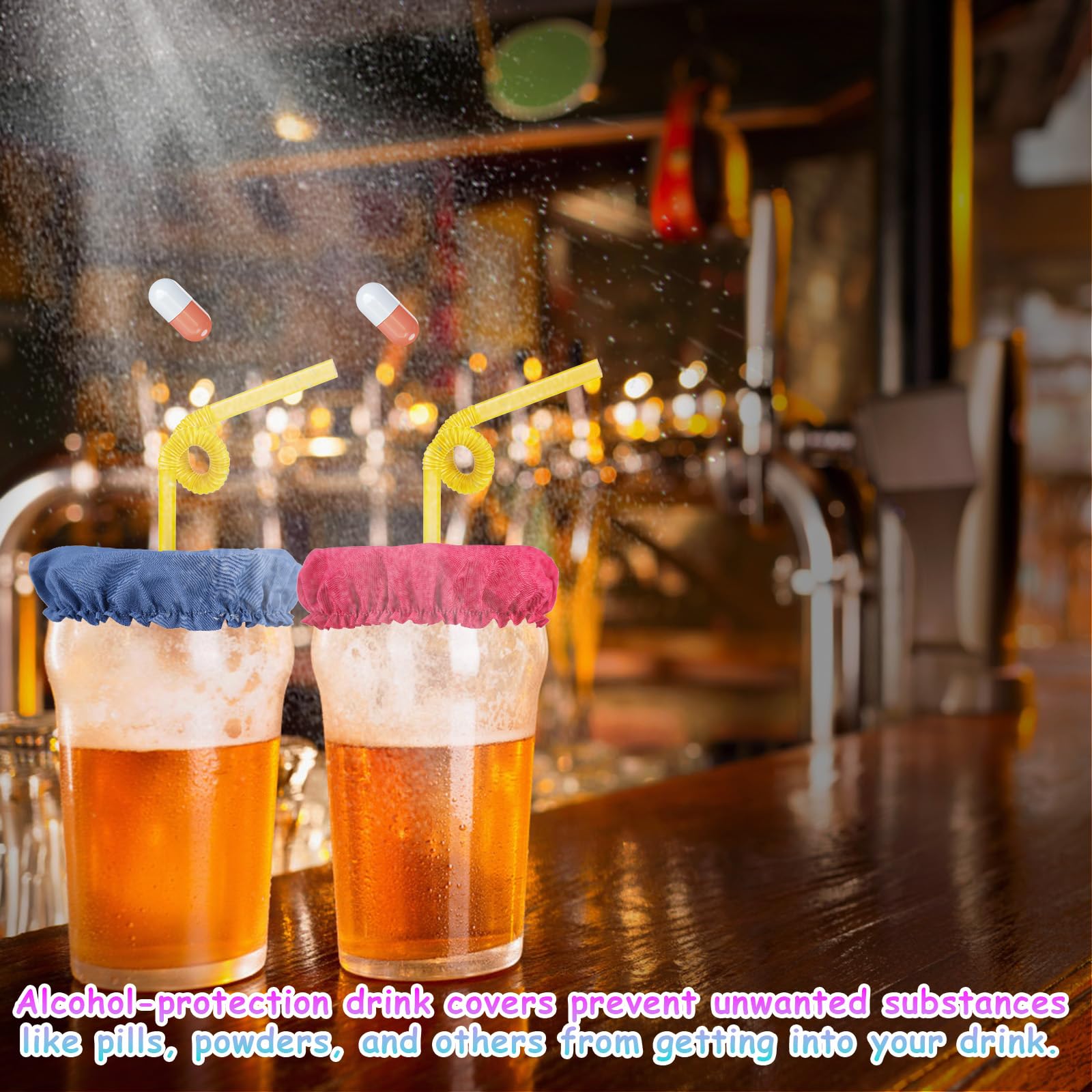 XIHIRCD pink scrunchie on a glass for easy sipping