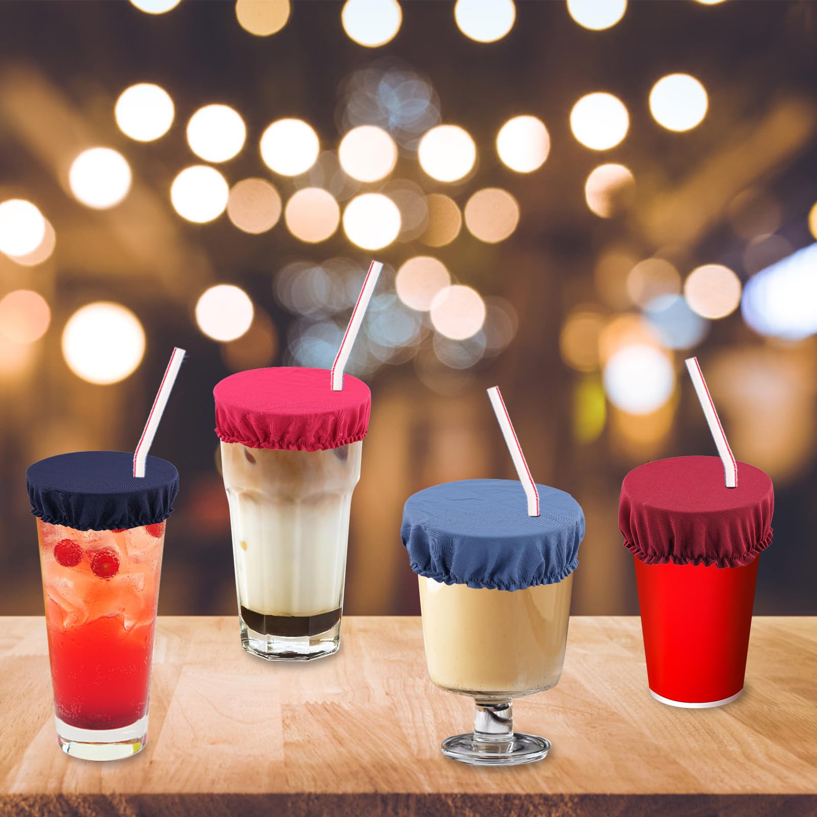 XIHIRCD straw-hole design on blue scrunchie enables straw use