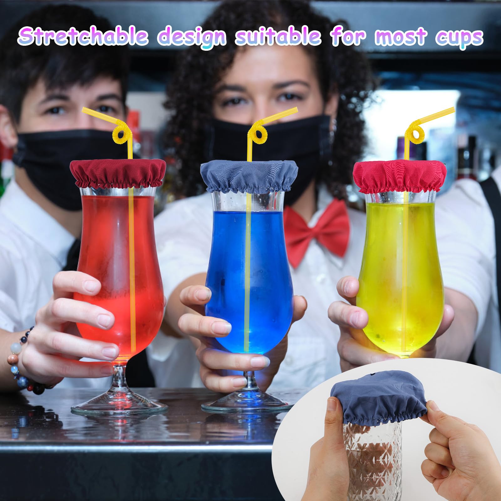 XIHIRCD wine red drink cover scrunchie on a cup during nightlife