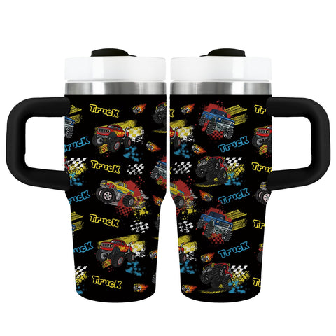 xiiai Monster Truck pattern tumbler shows bold trucks for kids on the go