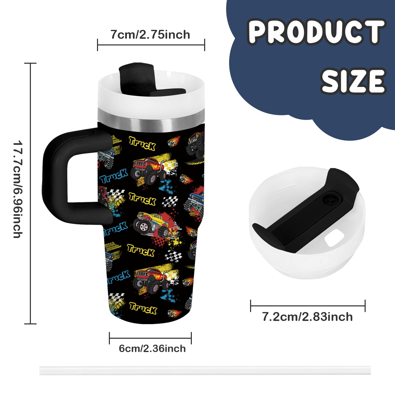 xiiai Monster Truck tumbler handle close-up for easy hand grip