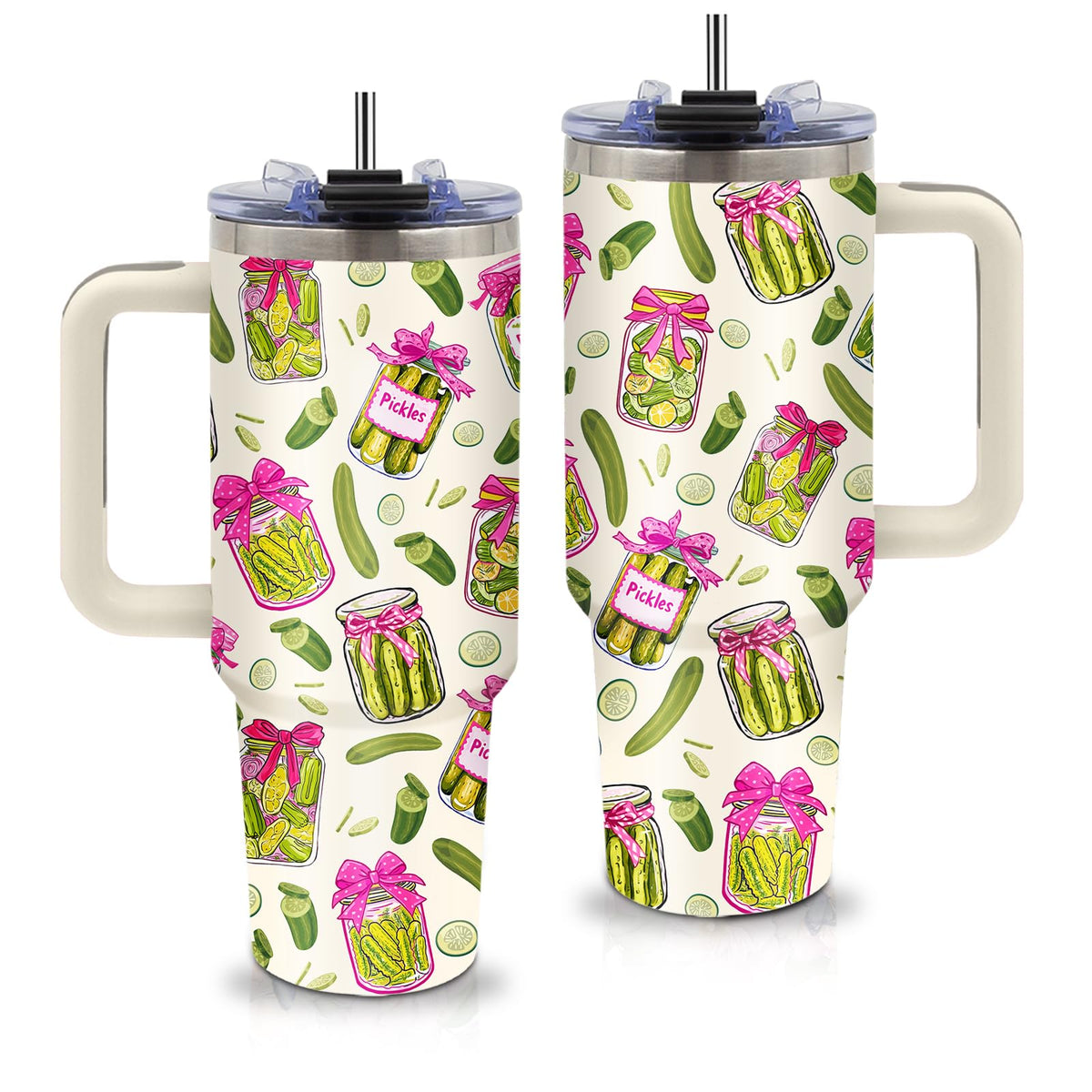 Xiiai 40oz pickle tumbler with handle and straw for on-the-go hydration