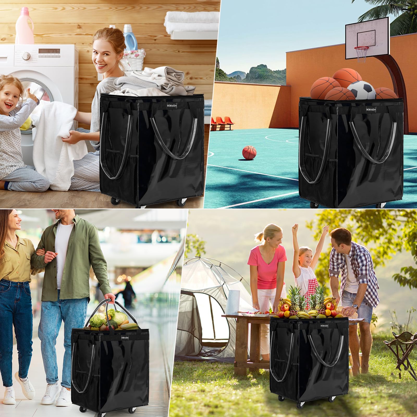 Five 360° swivel wheels enable easy movement through crowds and aisles.