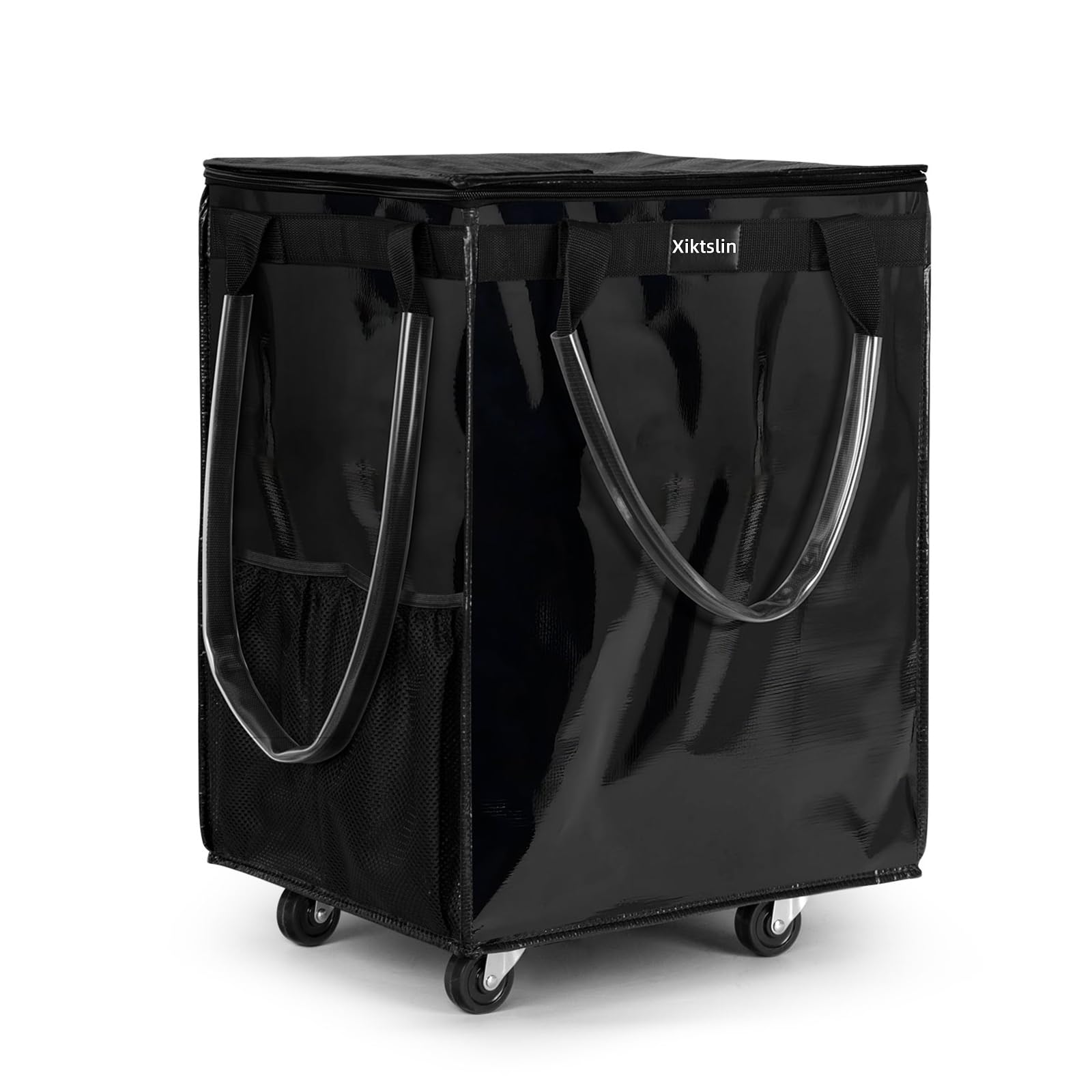 Xiktslin large black rolling tote with five wheels for smooth airport transport.