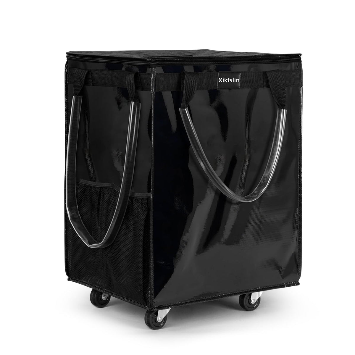 Xiktslin large black rolling tote with five wheels for smooth airport transport.