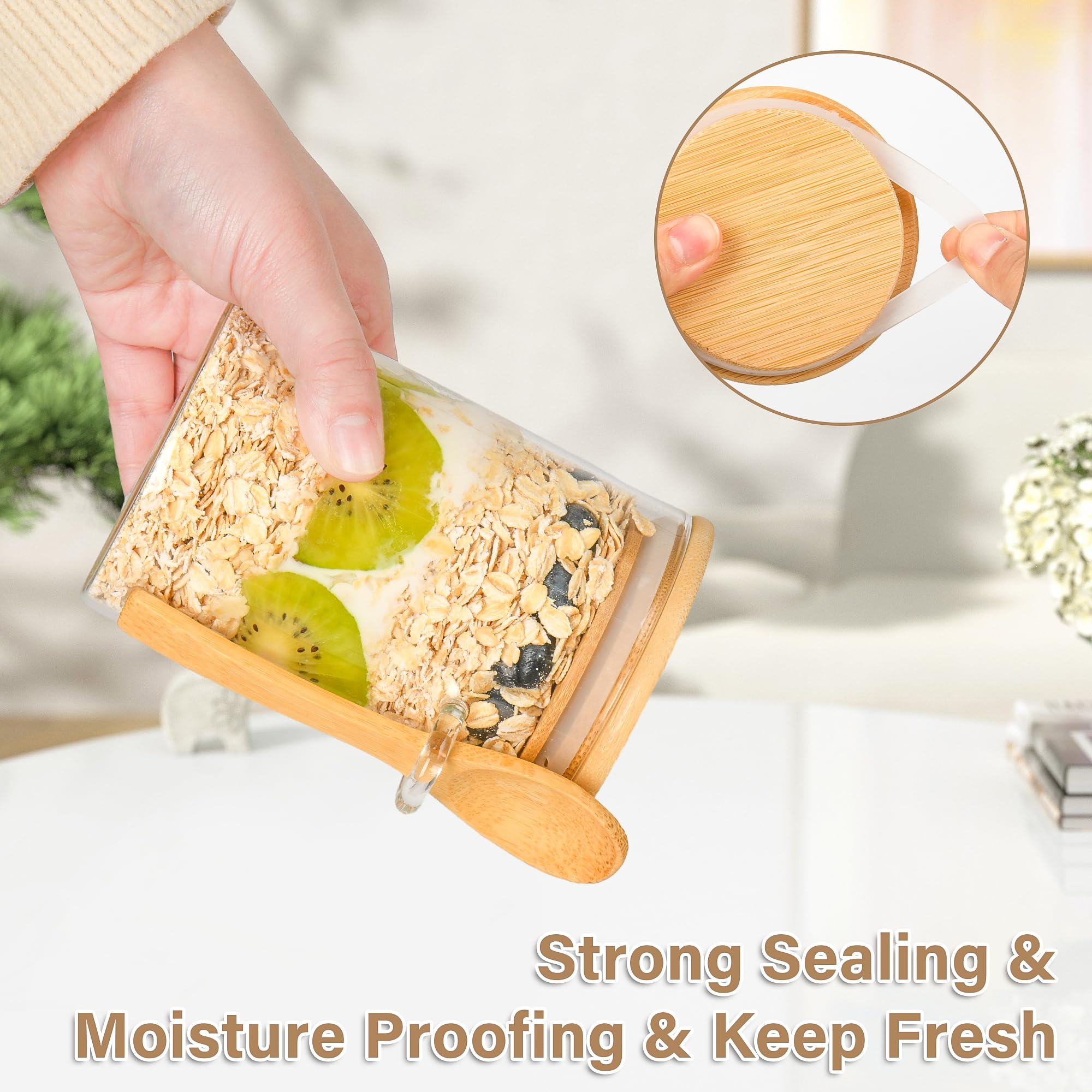 Xileanalee bamboo lid jar set, secure silicone seal protects from leaks.