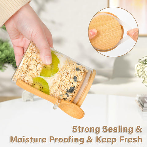 Xileanalee bamboo lid jar set, secure silicone seal protects from leaks.