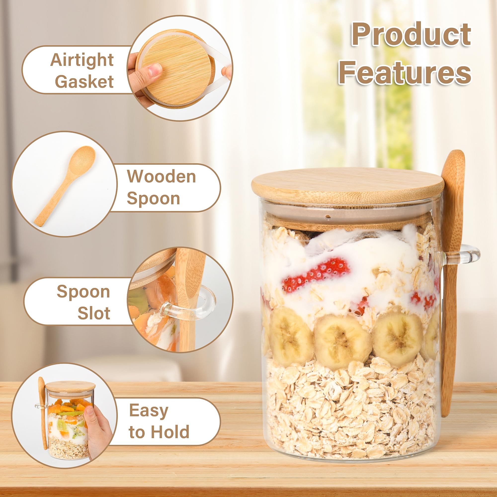 Xileanalee glass jar with spoon holder, wide mouth for easy filling.