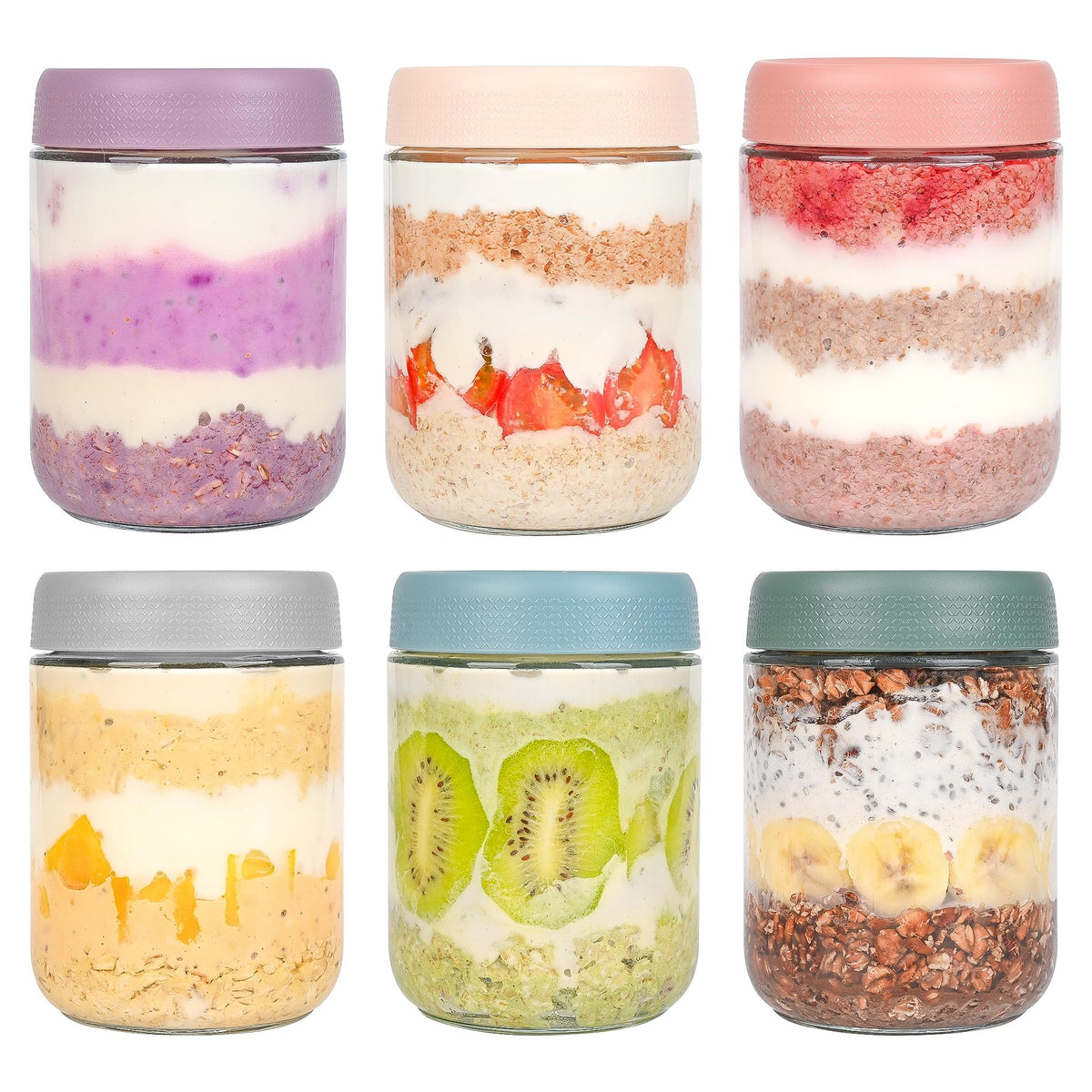 Xileanalee overnight oats jar set with lids showing organized breakfast prep