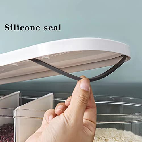 Xilei rice dispenser stores up to 25 pounds of grains with easy pour access.