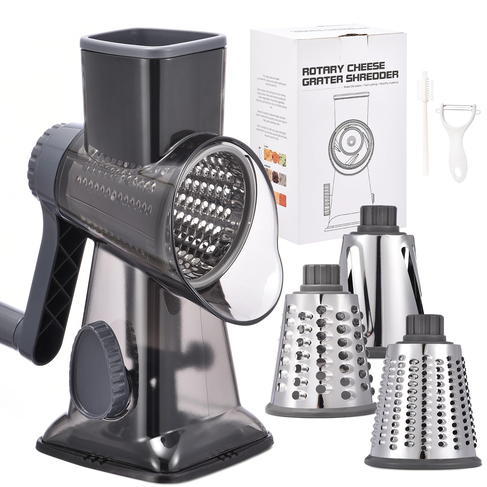 Xilrvna rotary cheese grater handle for safe, easy manual shredding.