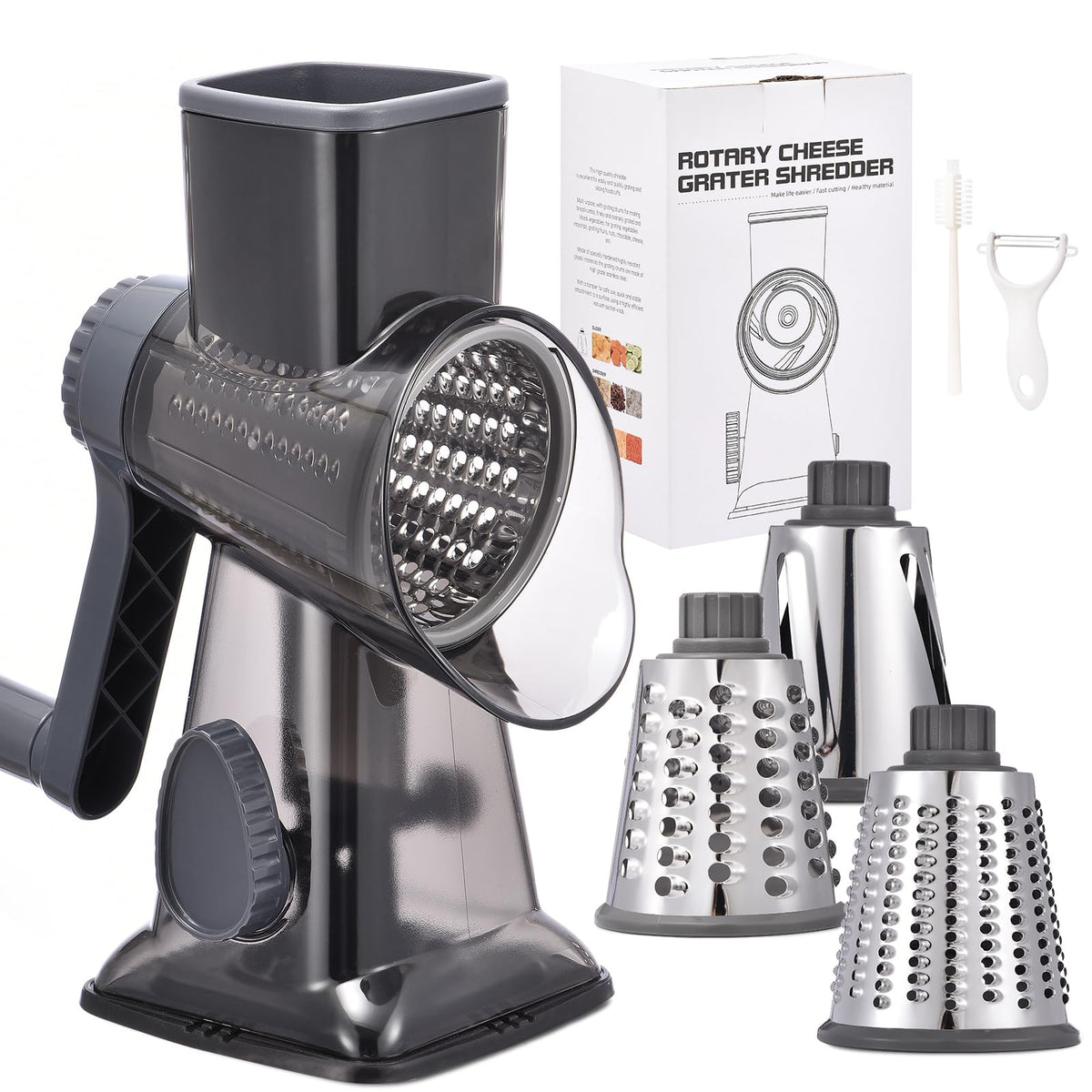 Xilrvna rotary cheese grater handle for safe, easy manual shredding.