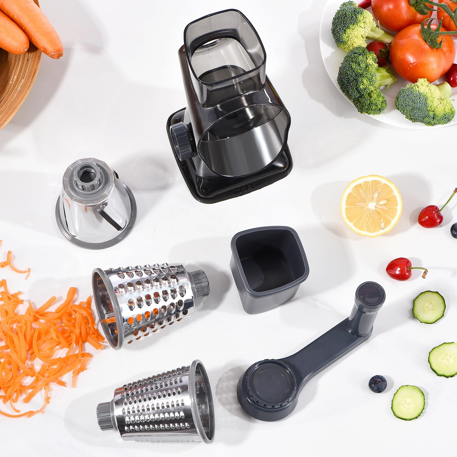 Xilrvna rotary grater compact storage fits any kitchen.
