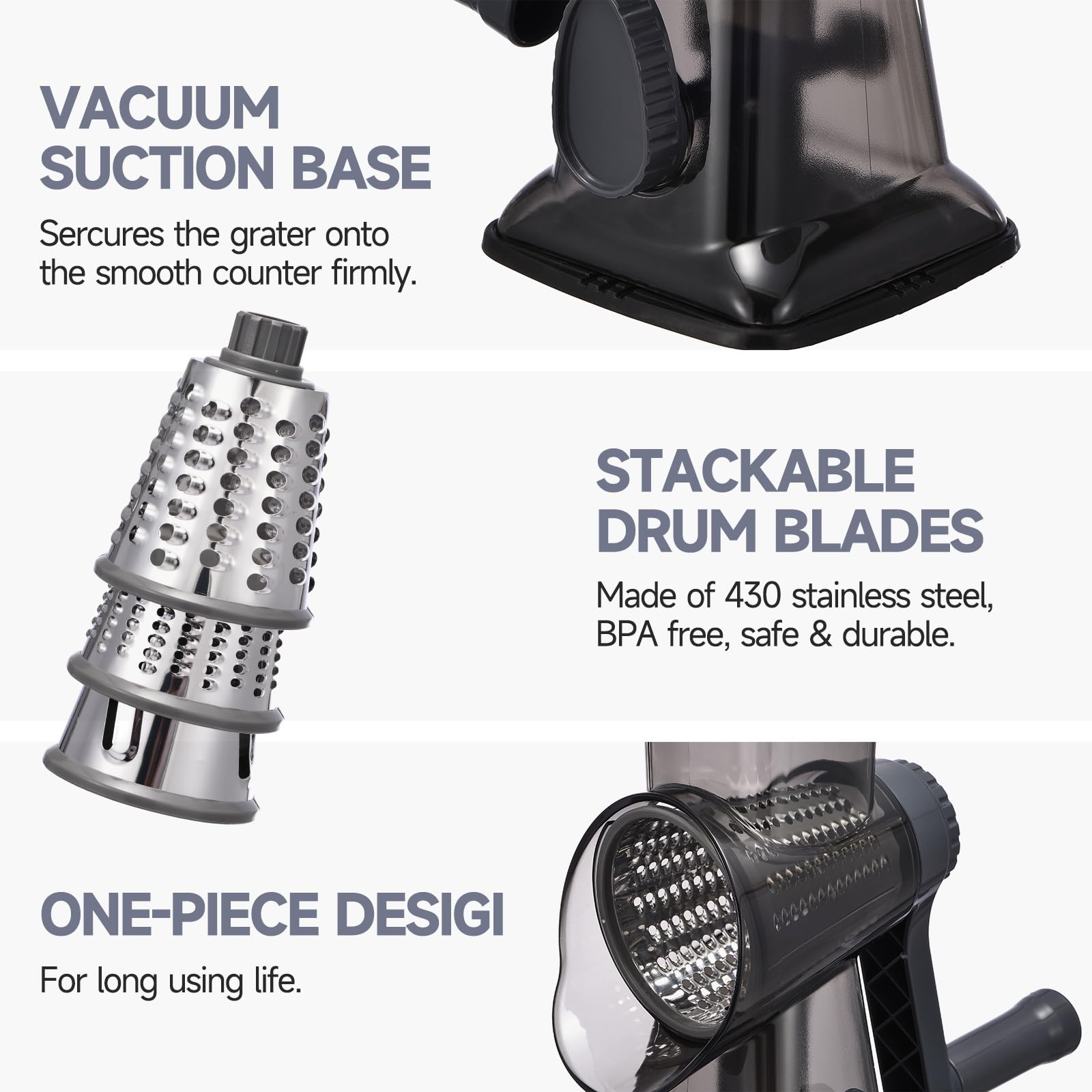 Xilrvna rotary grater hand crank delivers smooth operation.