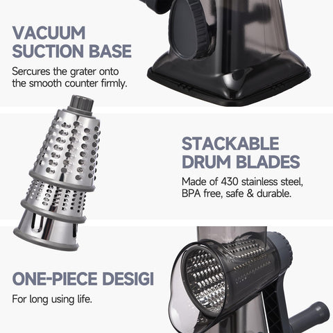 Xilrvna rotary grater hand crank delivers smooth operation.