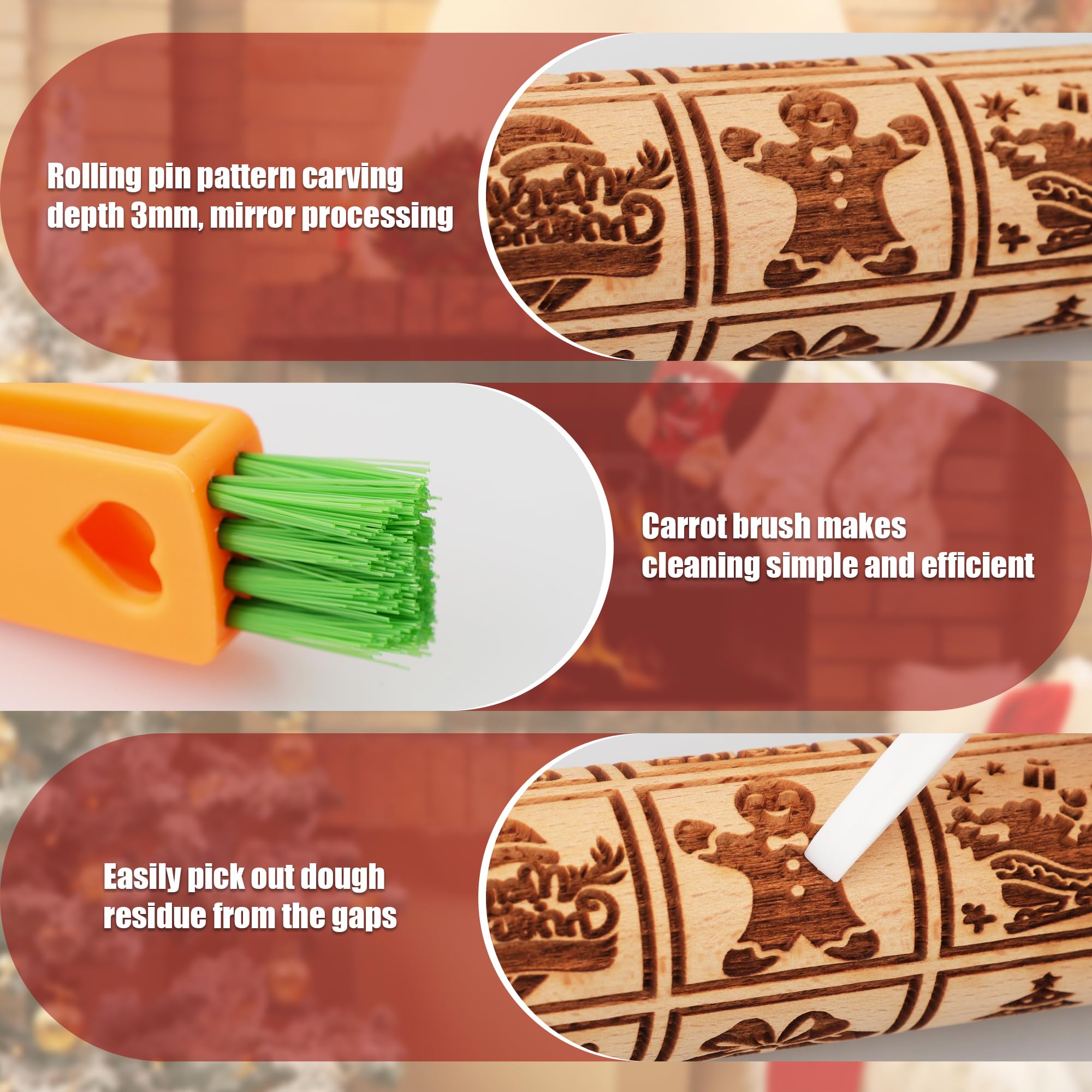 XINBADA included cleaning brush to maintain the wooden rolling pin