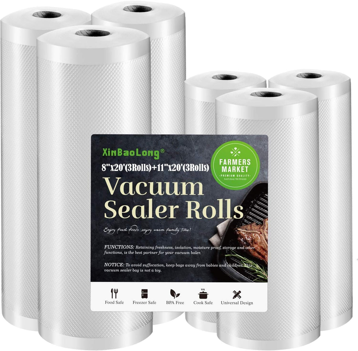 XinBaoLong 11x20 vacuum bag roll close-up for long-term storage preservation.