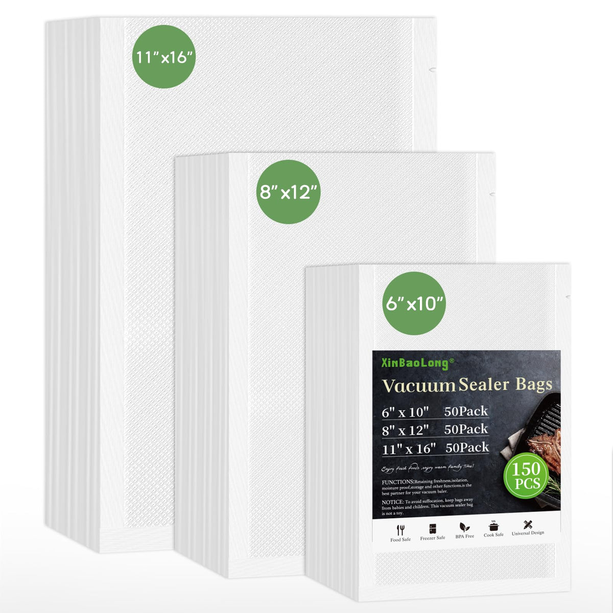 Xinbaolong 150-quart 11x16 vacuum bags preserve freshness for bulk storage