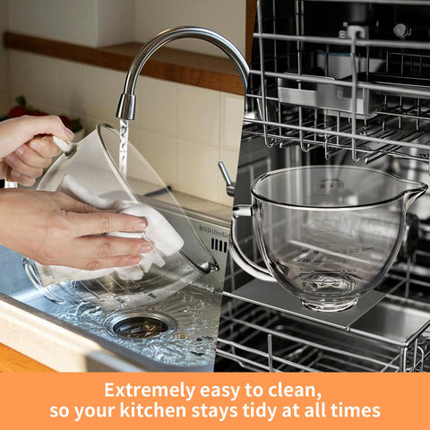 XINBOOGQ dishwasher-safe glass bowl for quick cleanup after cooking.