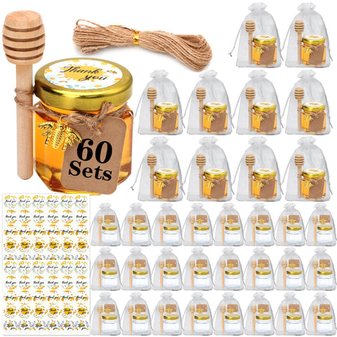 XING-RUIYANG 60-pack hexagonal mini honey jars for elegant wedding and baby shower favors.