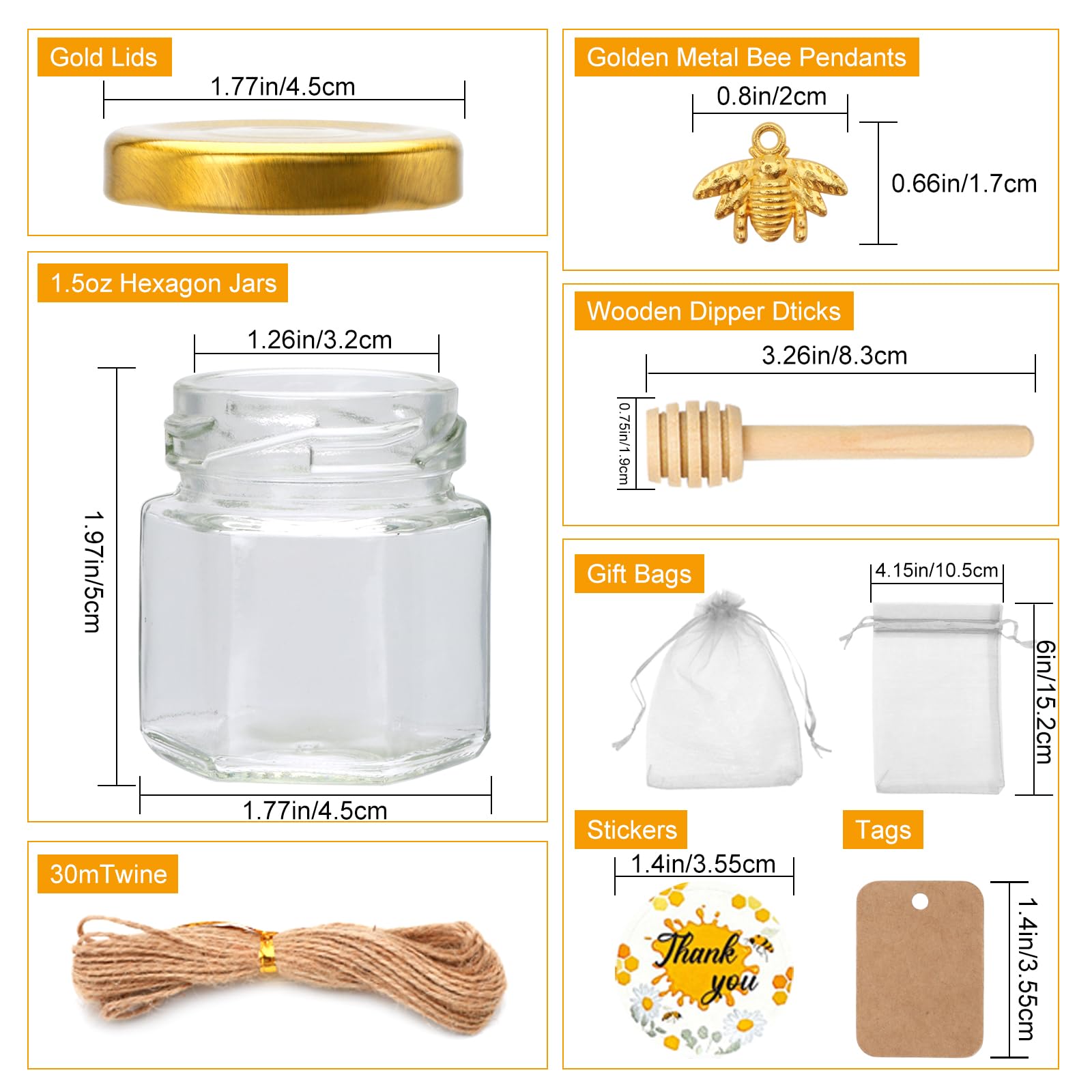 XING-RUIYANG hexagonal mini 1.5oz honey jar with clear glass to showcase contents.