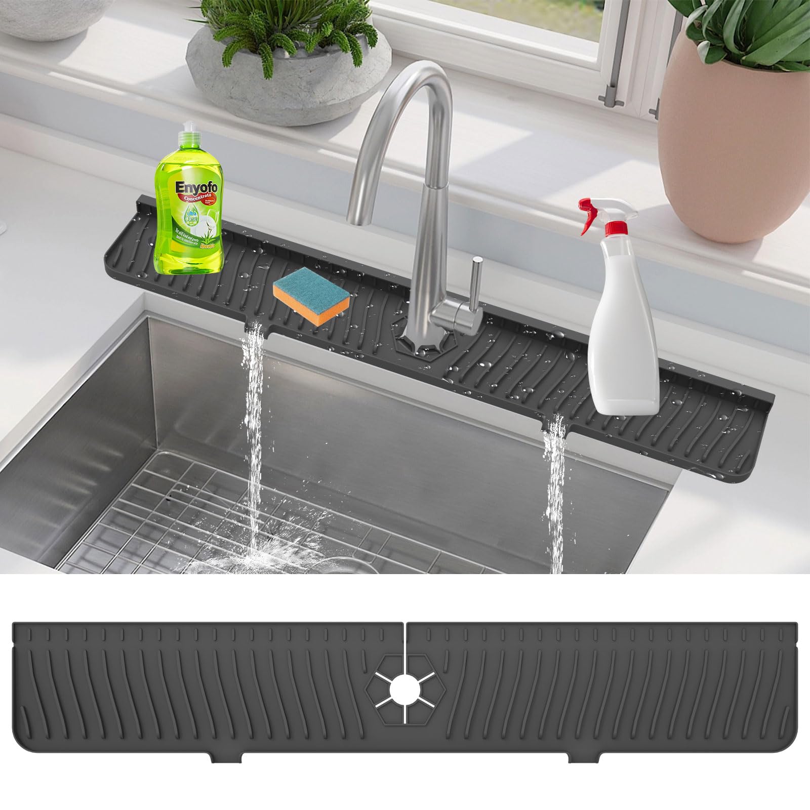 Xingruyu 30-inch sink splash guard catching water to protect countertops