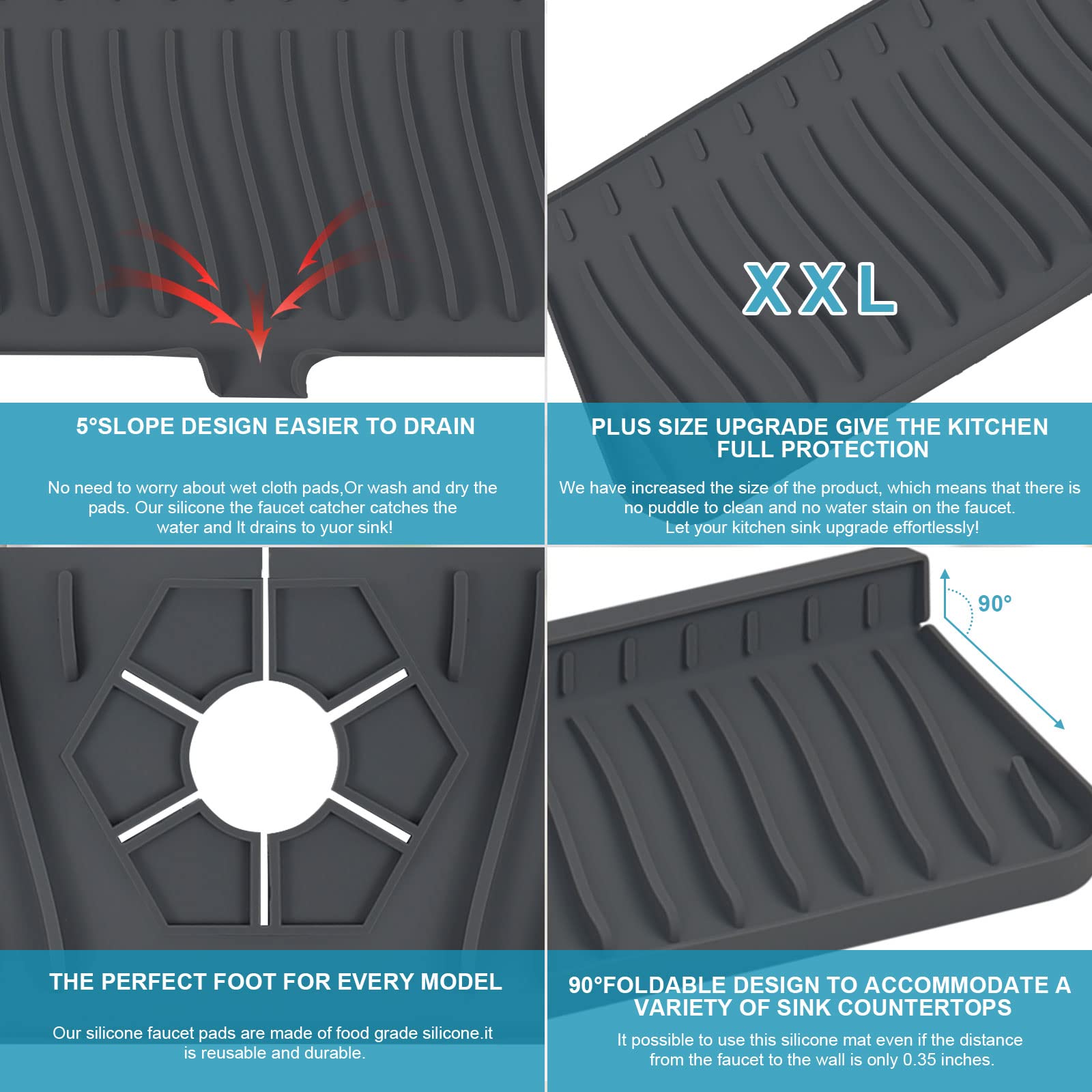 Xingruyu large silicone sink mat soft surface for drying dishes and tools