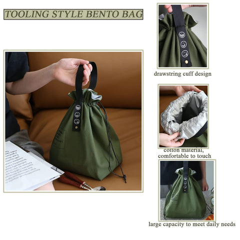 XINSHUN canvas lunch bag features large capacity for meals, snacks, and small accessories.