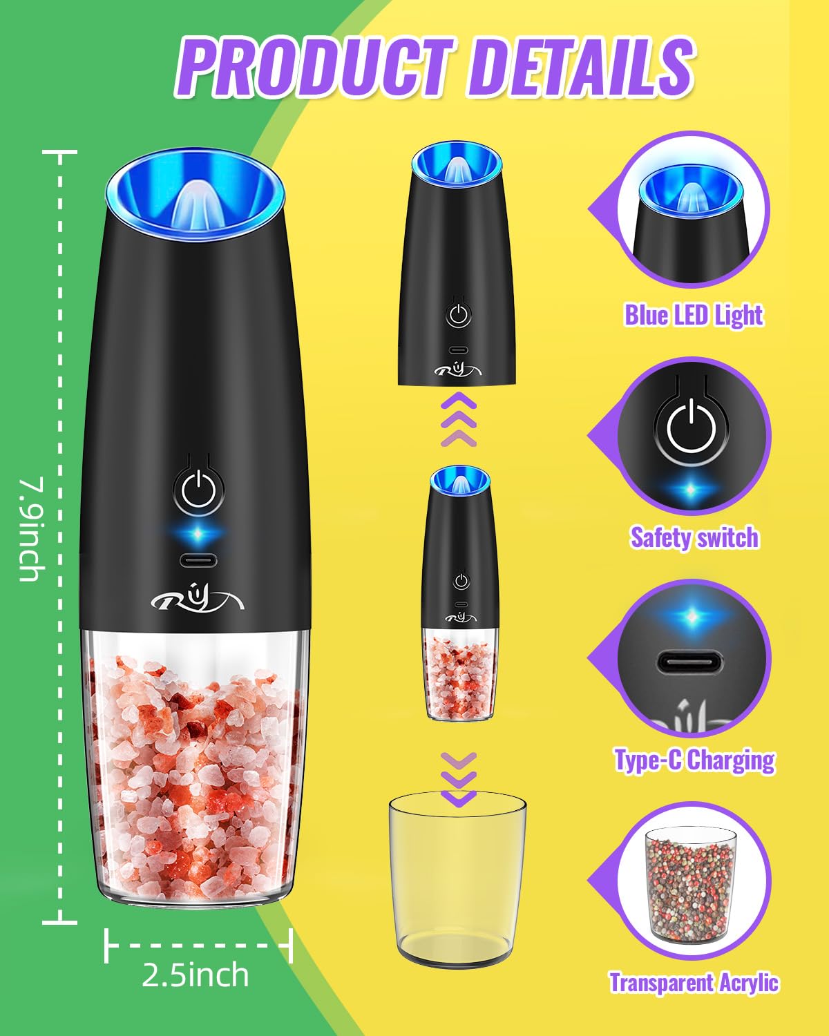 XinXu pepper capacity 80 g supports longer grinding sessions.