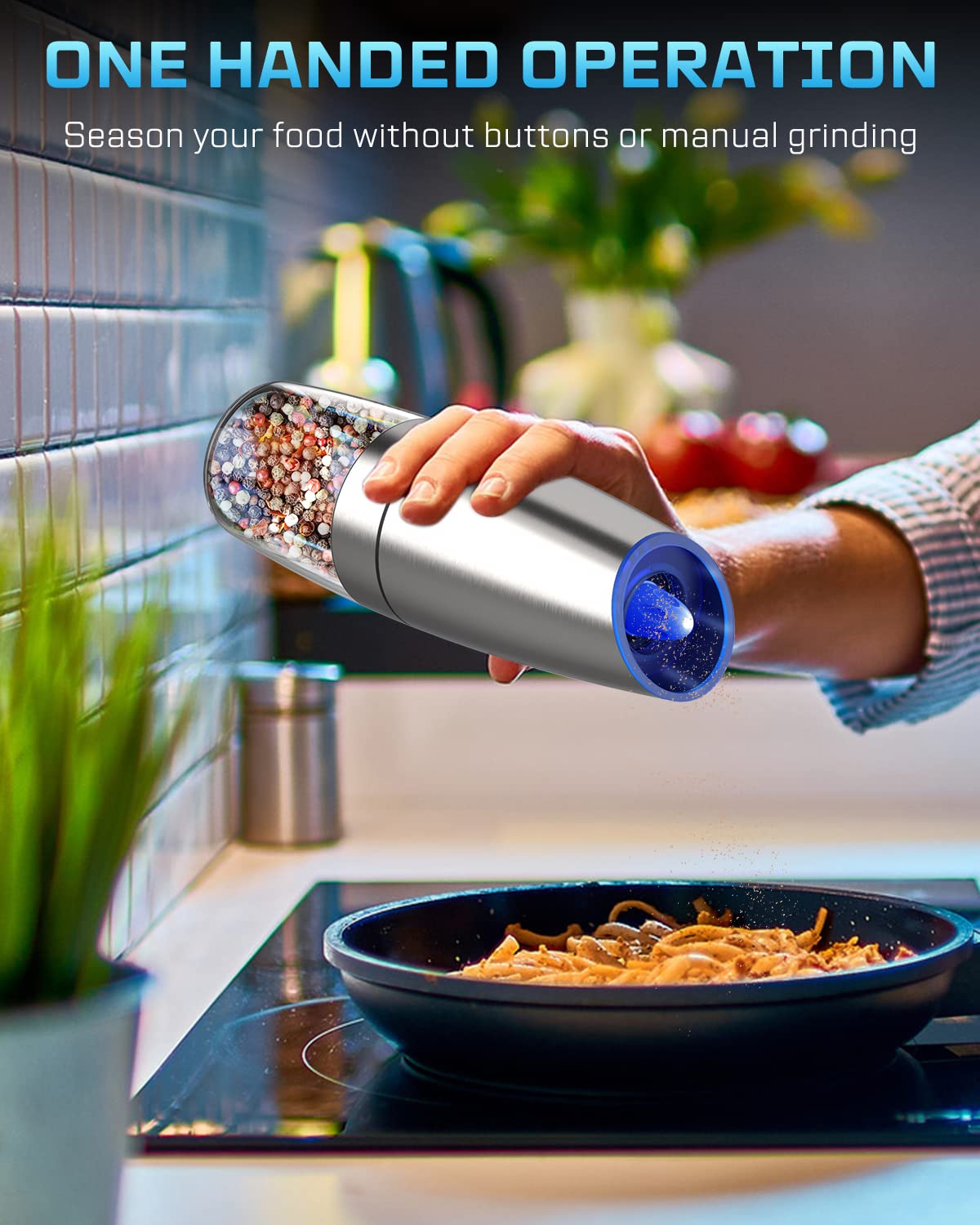 XinXu grinder with blue LED light for precise visibility during seasoning