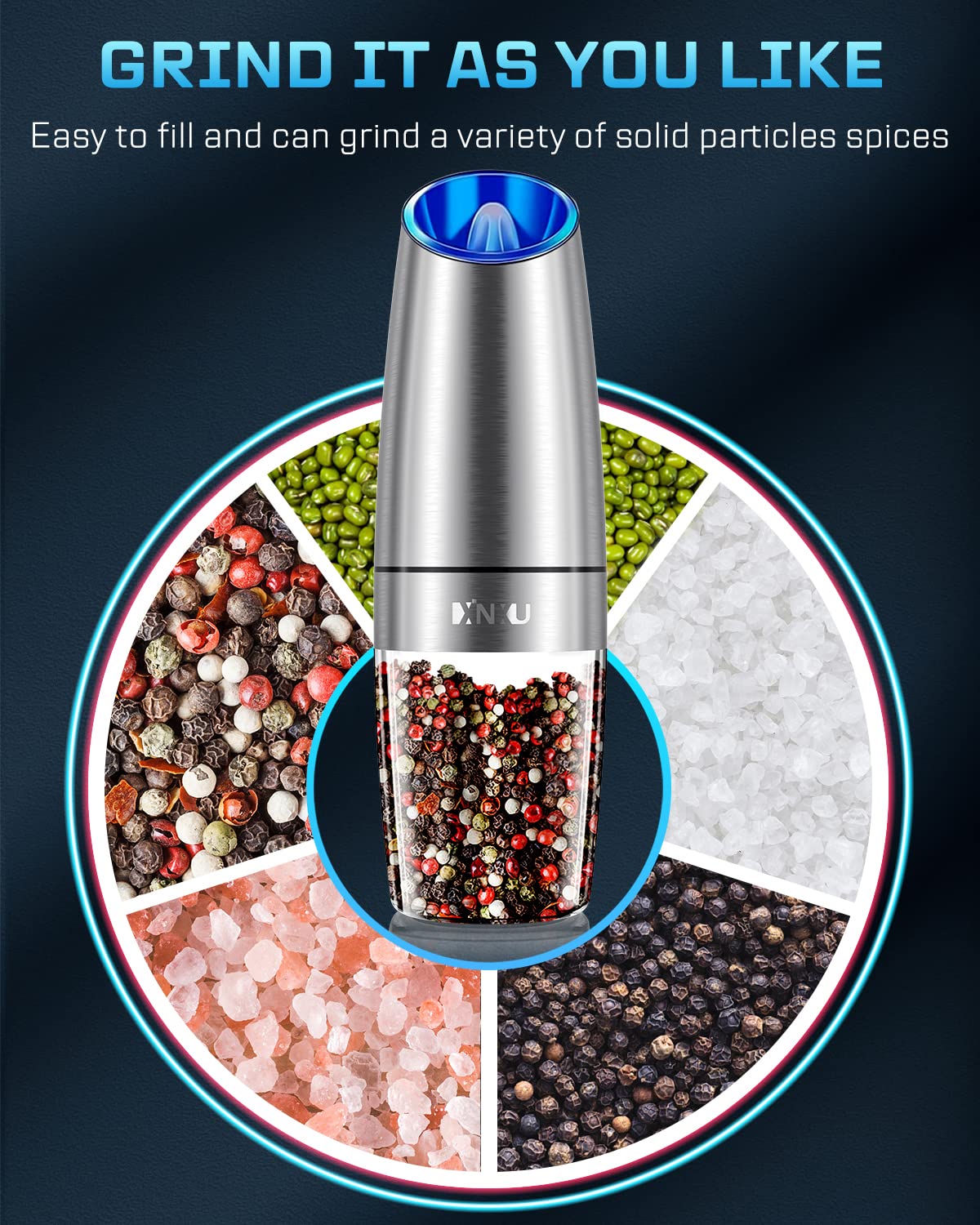 XinXu clear reservoirs display salt and pepper capacity for fewer refills