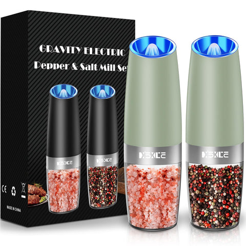 XinXu gravity auto salt and pepper grinder set, sleek stainless steel for table dining.