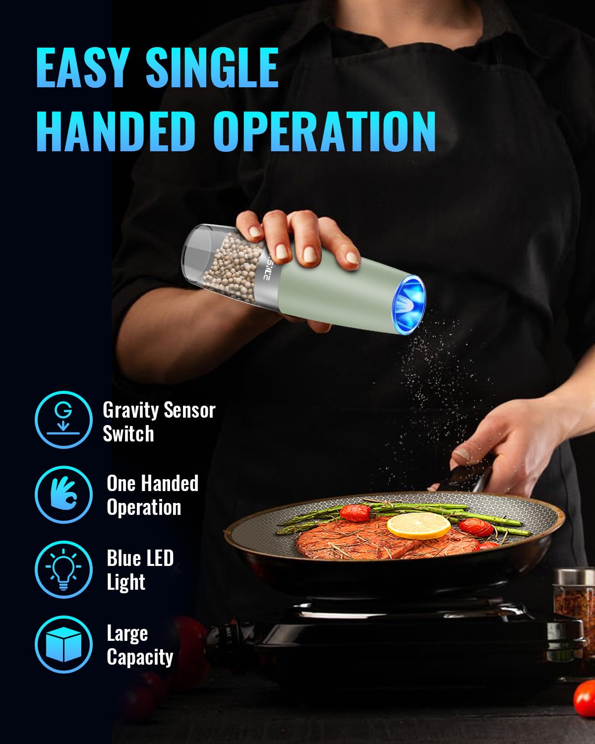 XinXu pepper and salt grinder features a durable stainless steel body for everyday use.