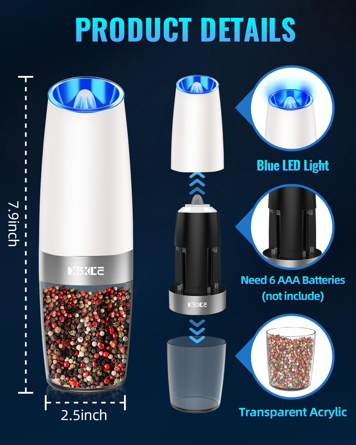 XinXu Gravity Electric Grinder battery compartment for cordless, fast grinding.