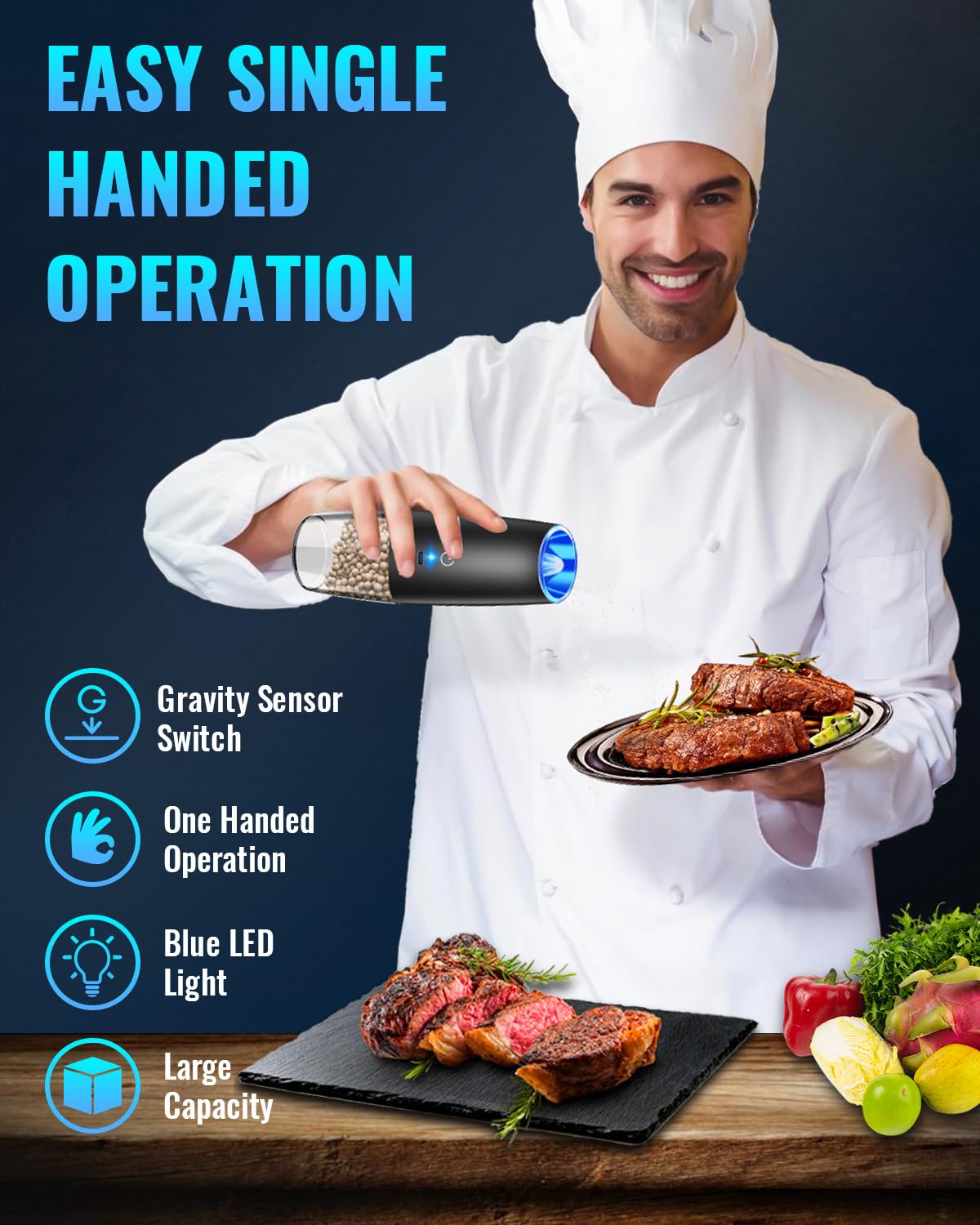 XinXu transparent BPA-free bottom chamber lets you monitor spice levels at a glance.