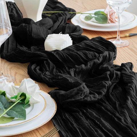 Xiomot boho sheer table runner in black for elegant tables