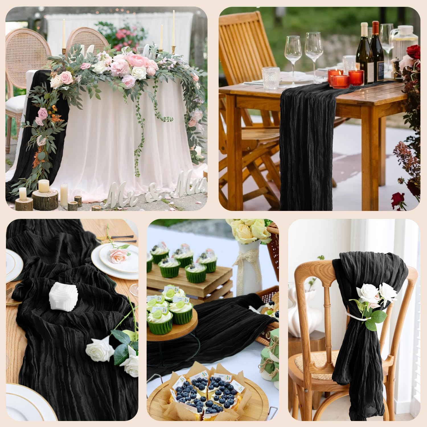 Xiomot party table runner cheesecloth black for celebrations