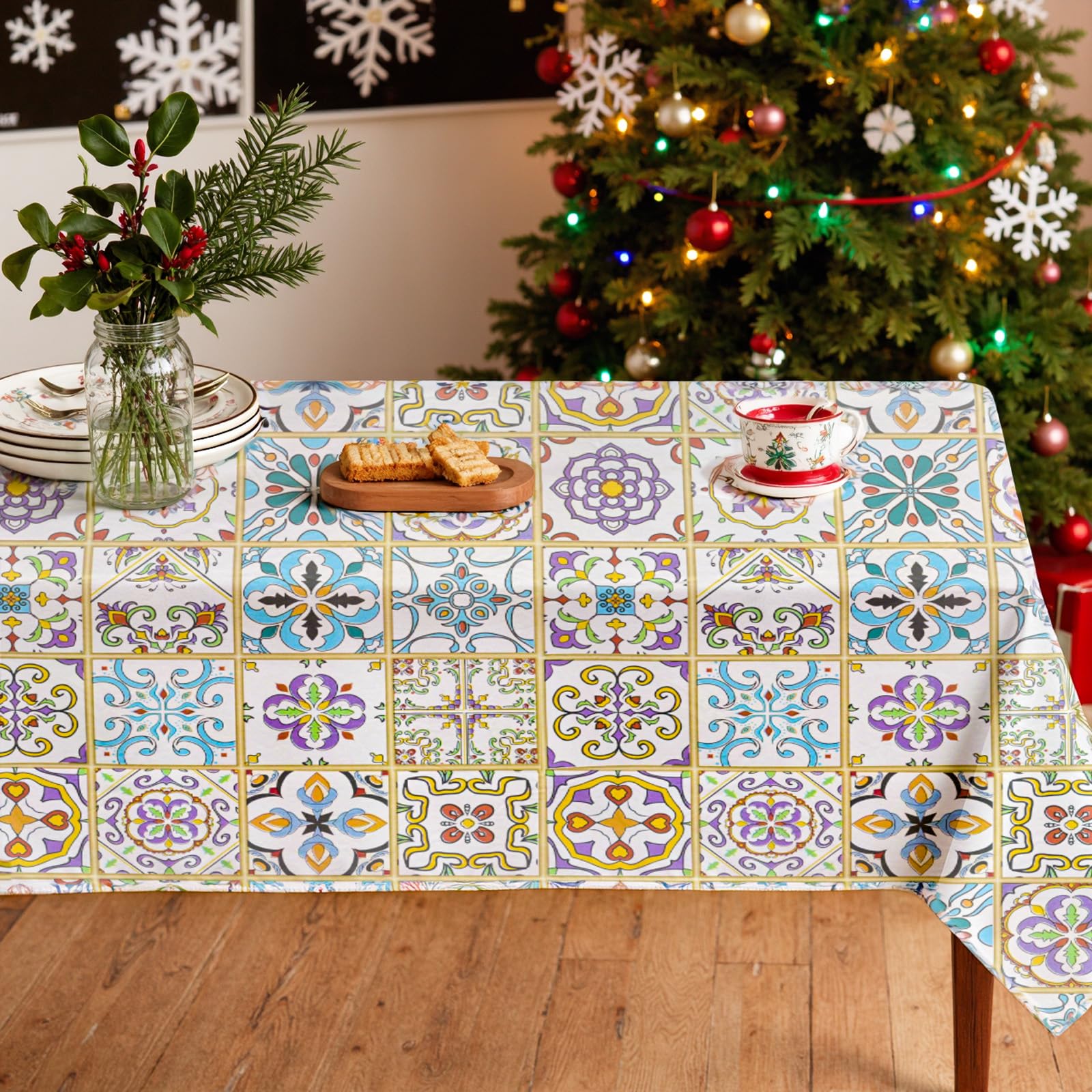 Xirggur rectangle tablecloth with waterproof surface ideal for outdoor dining.